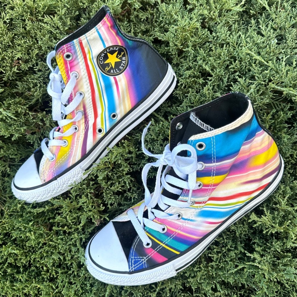 Converse Chuck Taylor All Star High Top Rainbow Stripe Big Kids Sneakers Size 5 - Picture 2 of 11